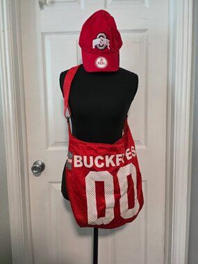 Ohio State Buckeyes Jersey Cross Body Shoulder Bag and Cap - New!